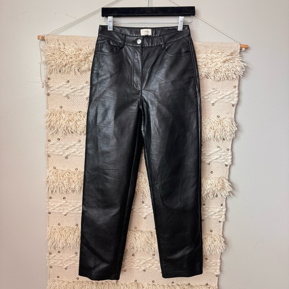 Wilfred Black Vegan Leather Straight Leg Pants Size 2 - Picture 3 of 8